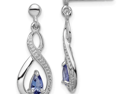 Sterling Silver Rhodium-plated Tanzanite & Diamond Earrings (Style QDX983)