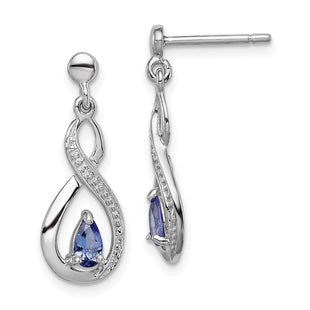 Sterling Silver Rhodium-plated Tanzanite & Diamond Earrings (Style QDX983)