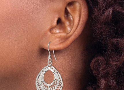 Sterling Silver Polished Textured D/C Filigree Teardrop Dangle Earrings