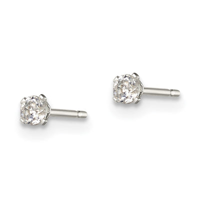 Sterling Silver Polished Children's Round Snap Set CZ Stud Earrings, 4 x 4mm