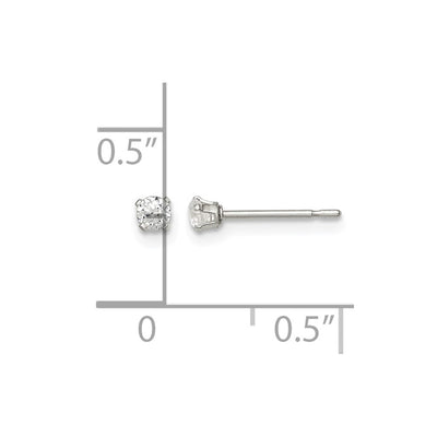 Sterling Silver Polished Children's Round Snap Set CZ Stud Earrings, 4 x 4mm