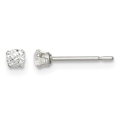 Sterling Silver Polished Children's Round Snap Set CZ Stud Earrings, 4 x 4mm