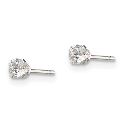 Sterling Silver Polished Children's Round Snap Set CZ Stud Earrings, 3 x 3mm