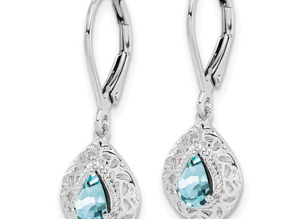 Sterling Silver Rhodium-plated Aquamarine Lever Back Earrings (Style QE10017AQ)