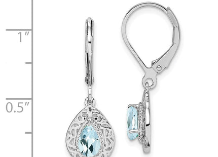 Sterling Silver Rhodium-plated Aquamarine Lever Back Earrings (Style QE10017AQ)