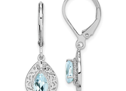 Sterling Silver Rhodium-plated Aquamarine Lever Back Earrings (Style QE10017AQ)