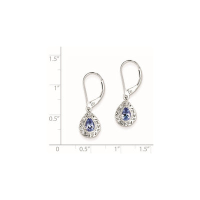 Sterling Silver Rhodium-plated Tanzanite Lever Back Earrings, 28 x 9mm