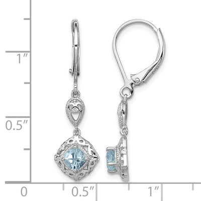 Sterling Silver Rhodium-plated Aquamarine Lever Back Earrings, 32 x 9mm