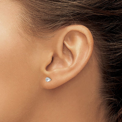 Sterling Silver Round Snap Set CZ Stud Earrings, 4 x 4mm