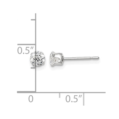 Sterling Silver Round Snap Set CZ Stud Earrings, 4 x 4mm
