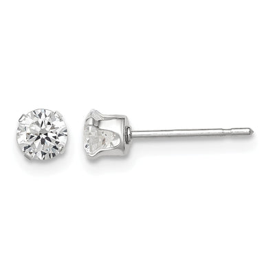 Sterling Silver Round Snap Set CZ Stud Earrings, 4 x 4mm
