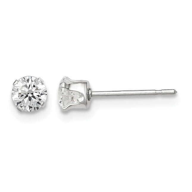 Sterling Silver Round Snap Set CZ Stud Earrings, 4 x 4mm