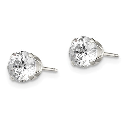 Sterling Silver Round Snap Set CZ Stud Earrings, 5 x 5mm