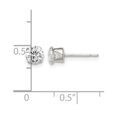 Sterling Silver Round Snap Set CZ Stud Earrings, 5 x 5mm