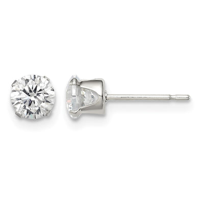 Sterling Silver Round Snap Set CZ Stud Earrings, 5 x 5mm