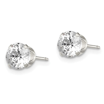 Sterling Silver Round Snap Set CZ Stud Earrings, 6 x 6mm