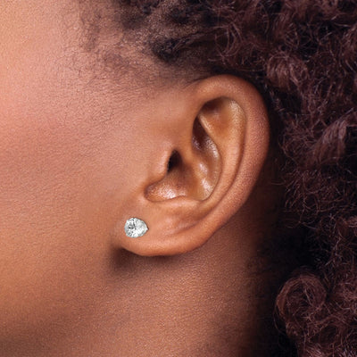 Sterling Silver Round Snap Set CZ Stud Earrings, 6 x 6mm