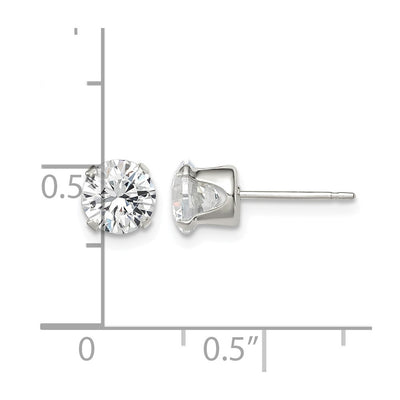 Sterling Silver Round Snap Set CZ Stud Earrings, 6 x 6mm