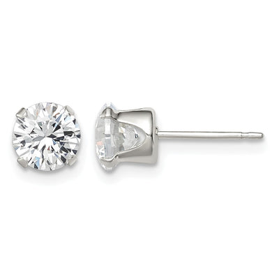 Sterling Silver Round Snap Set CZ Stud Earrings, 6 x 6mm