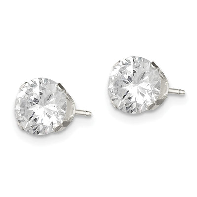 Sterling Silver Round Snap Set CZ Stud Earrings, 7 x 7mm