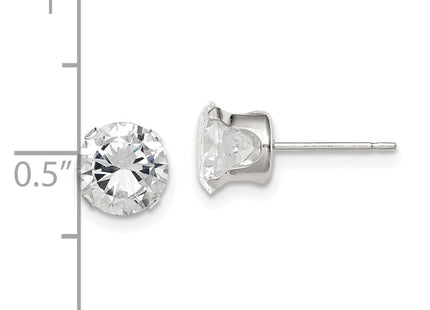 Sterling Silver Round Snap Set CZ Stud Earrings (Style QE1006)
