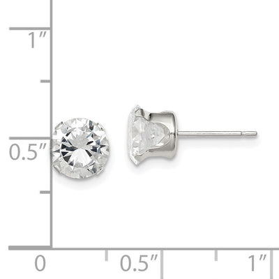 Sterling Silver Round Snap Set CZ Stud Earrings, 7 x 7mm