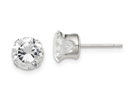 Sterling Silver Round Snap Set CZ Stud Earrings (Style QE1006)