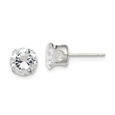 Sterling Silver Round Snap Set CZ Stud Earrings, 7 x 7mm