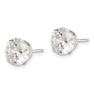 Sterling Silver Round Snap Set CZ Stud Earrings, 8 x 8mm