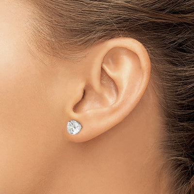 Sterling Silver Round Snap Set CZ Stud Earrings, 8 x 8mm