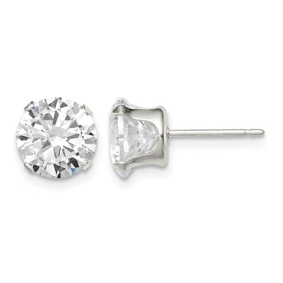 Sterling Silver Round Snap Set CZ Stud Earrings, 8 x 8mm