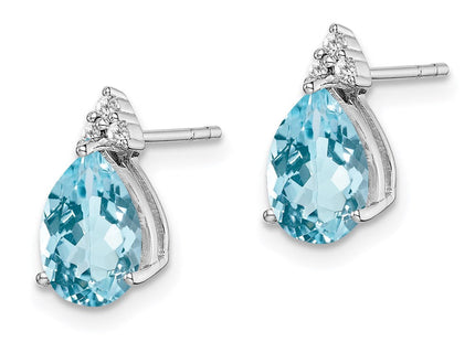 Sterling Silver Rhodium Plated Diamond and Blue Topaz Post Earrings (Style QE10072BT)
