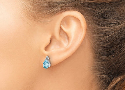 Sterling Silver Rhodium Plated Diamond and Blue Topaz Post Earrings (Style QE10072BT)