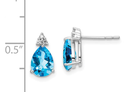 Sterling Silver Rhodium Plated Diamond and Blue Topaz Post Earrings (Style QE10072BT)