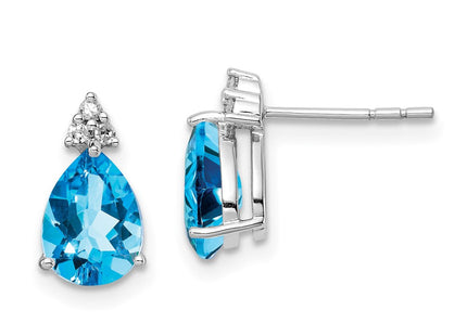 Sterling Silver Rhodium Plated Diamond and Blue Topaz Post Earrings (Style QE10072BT)