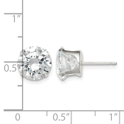 Sterling Silver Round Snap Set CZ Stud Earrings, 9 x 9mm