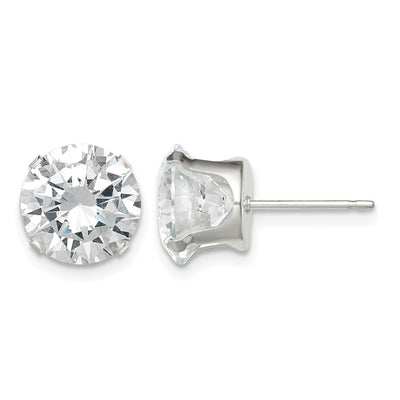 Sterling Silver Round Snap Set CZ Stud Earrings, 9 x 9mm