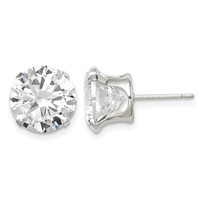 Sterling Silver Round Snap Set CZ Stud Earrings, 10 x 10mm