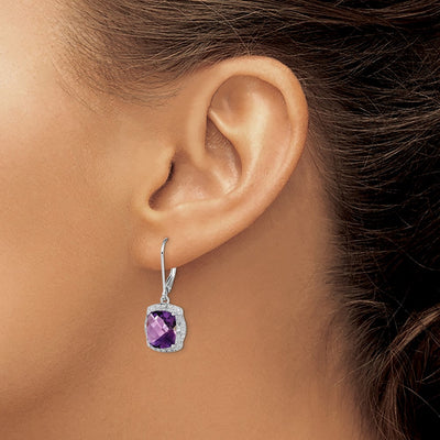 Sterling Silver Rhodium-plated Diamond and Amethyst Earrings, 30 x 12mm