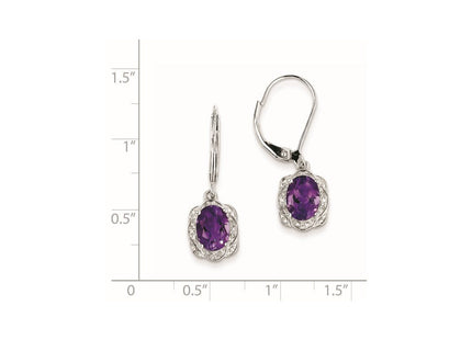 Sterling Silver Rhodium-plated Diamond and Amethyst Earrings (Style QE10151AM)