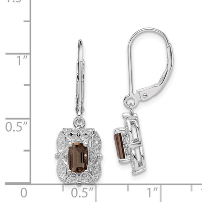 Sterling Silver Rhodium-plated Diamond and Smoky Quartz Earrings, 30 x 9mm