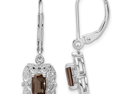 Sterling Silver Rhodium-plated Diamond and Smoky Quartz Earrings (Style QE10165SQ)