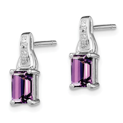 Sterling Silver Rhodium-plated Diamond and Amethyst Earrings, 13 x 5mm