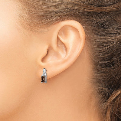 Sterling Silver Rhodium-plated Diamond and Smoky Quartz Earrings, 13 x 5mm