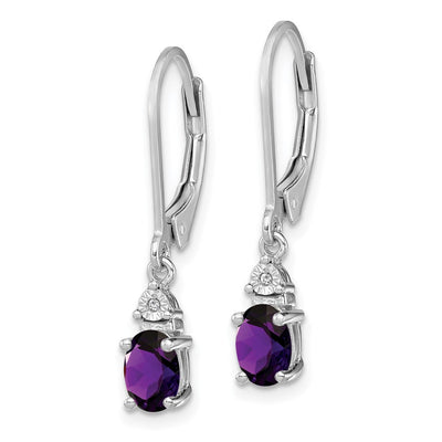 Sterling Silver Rhodium-plated Diamond and Amethyst Earrings, 24 x 4mm