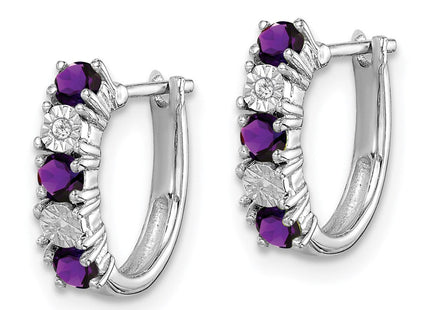 Sterling Silver Rhodium-plated Amethyst and Diamond Earrings (Style QE10209AM)