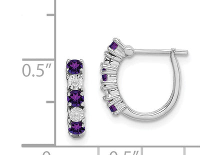 Sterling Silver Rhodium-plated Amethyst and Diamond Earrings (Style QE10209AM)
