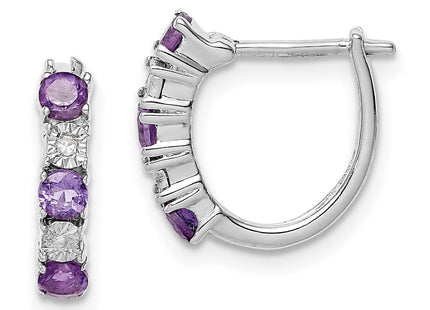 Sterling Silver Rhodium-plated Amethyst and Diamond Earrings (Style QE10209AM)