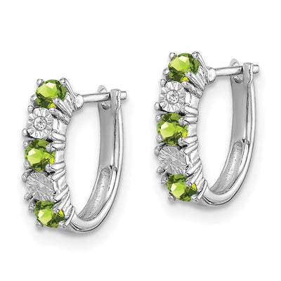 Sterling Silver Rhodium-plated Peridot and Diamond Earrings, 12 x 12mm
