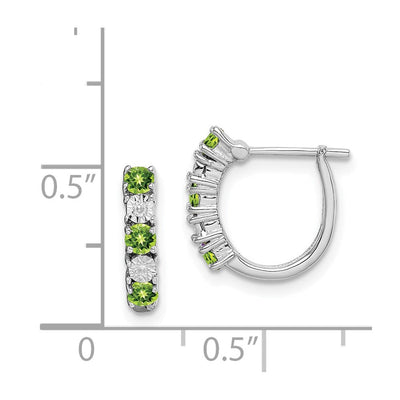 Sterling Silver Rhodium-plated Peridot and Diamond Earrings, 12 x 12mm